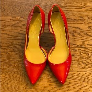 Red patent leather heels
